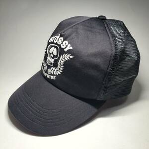 STUSSY WORLDWIDE OLD Skull Bone オールド ステューシー メッシュ キャップ hat スカル 黒 スナップバック 90～00 古着 スケーター 希少