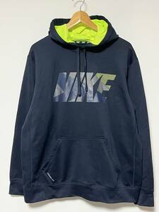 美品★NIKE/ナイキ THERMA-FIT ロゴ パーカー ネイビー L