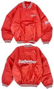 90s デッドストック 非売品 Budweiser バドワイザー ナイロン サテン スタジャン スタジアム ジャンパー FREE L位 赤 企業物 ノベルティ