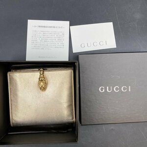 G0322Q87 GUCCI グッチ 二つ折り財布 レザー ゴールド タイガー 中古　スレあり