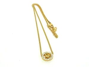 1円 ■美品■ ChristianDior クリスチャンディオール ロゴ ラインストーン ネックレス ペンダント アクセサリー ゴールド系 FE7086