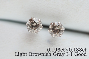 GOODカット！ プラチナ900 ダイヤモンド各0.196ct＆0.18ctピアス 一粒ダイヤピアス ライトグレイニッシュブラウン/I-1/Good プラチナダイヤ