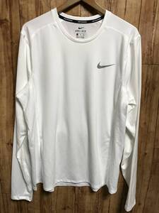 送無♪良品 NIKE RUNNIG DRI-FIT ナイキ♪ドライロングTシャツ・ホワイト・XXL