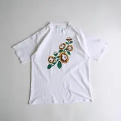 USA製90sひまわり　サッカー　プリント半袖Tシャツ　白シングルステッチ　古着