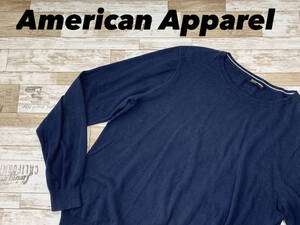 ☆送料無料☆ American Apparel アメリカンアパレル 古着 アメリカ製 ニット 無地 セーター メイドインUSA メンズ L ネイビー トップス