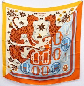 【送料無料】美品 HERMES エルメス ウォッシュカレ90 Les Leopards Modernes モダンなレオパード 大判ショール シルクスカーフ 23-7623