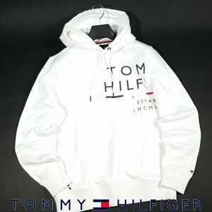 新品1円～★定価1.5万 TOMMY HILFIGER トミー ヒルフィガー メンズ プルオーバーパーカー M 白 スウェット 裏地ボア 防寒 本物◆3769◆