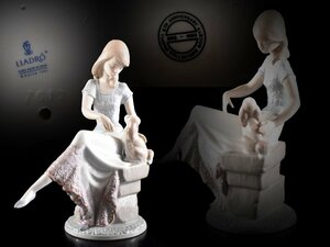 【雲】某コレクター買取品 LLADRO リアドロ 子犬と語る女性 置物 高さ20.3cm 古美術品(旧家蔵出)Y918 CTDkmtp