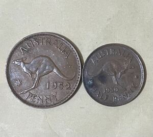 オーストラリア　1ペニー　ハーフペニー　2枚セット　外国コイン　アンティーク　古銭　外国銭　オーストラリアコイン　ジョージ6世