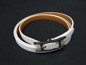 1円 ■極美品■ HERMES エルメス アピ3 レザー シルバー金具 3連 ブレスレット チョーカー アクセサリー レディース ホワイト系 FE0588