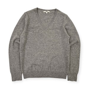 カシミヤ100%◆UNIQLO ユニクロ Vネック 長袖 ニット セーターMサイズ/グレー系/レディース