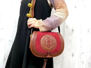 極美品 LOEWE ロエベ アナグラム ショルダーバッグ バッグ スエード×レザー ボルドー×茶 77848