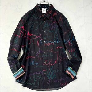 【現行タグ/Lサイズ】Paul Smith ポールスミス 長袖シャツ メンズ ドレスシャツ メッセージプリント 英字柄 総柄 アルファベット ブラック