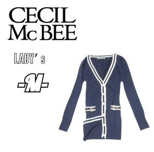 レディースM◇CECIL MC BEE◇ミドル丈カーディガン navy