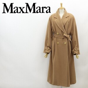 白タグ◆Max Mara マックスマーラ キャメル100％ リボンベルト付 ダブル ロング コート キャメル 42