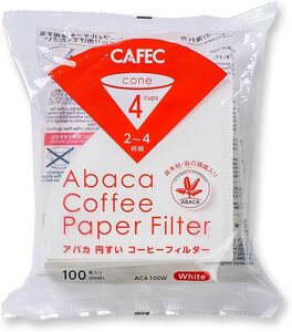 CAFEC 三洋産業 コーヒーフィルター 白 2~4杯用 アバカ 円錐形 100枚入