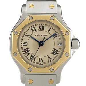 カルティエ CARTIER サントス オクタゴン SM 187903 腕時計 SS YG クォーツ アイボリー レディース 【中古】