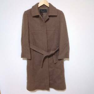 T009 高級 sanyo coat サンヨーコート 7A2 （Sサイズ位）ウールコート トレンチコート ステンカラーコート ベルト付き レディース ブラウン