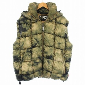 ディーゼル DIESEL 23AW W-RALLE-SL フーデッド パデットベスト 中綿 ジップアップ 総柄 S カーキ /TK メンズ