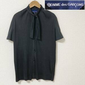 青山 AD1990 COMME des GARCONS プリーツ リボン ポリ 半袖 ブラウス ブラウス ブラック コムデギャルソン シャツ VINTAGE archive 4010542