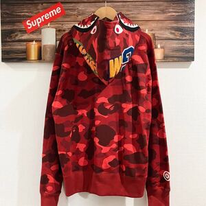 M 極美品 A BATHING APE BAPE ABC CAMO SHARK FULL ZIP HOODIE RED ア ベイシング エイプ カモ シャークパーカー プルオーバー パーカー