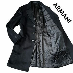 美品/XLサイズ◎ EMPORIO ARMANI 【希少！ナポリライン】 エンポリオアルマーニ チェスターコート 黒タグ アンゴラウール ロング ブラック