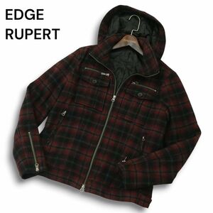 EDGE RUPERT ルパート 秋冬 メルトン ウール★ チェック フーディー 中綿 ジャケット コート Sz.4　メンズ　A4T12238_B#N