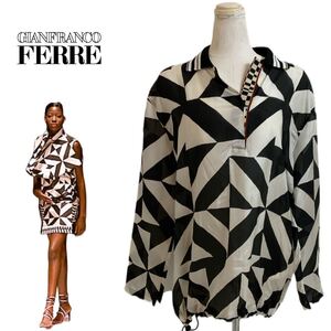 GIANFRANCO FERRE VINTAGE ジャンフランコフェレ ヴィンテージ MADE IN ITALY ジオメトリーシルクチュニック デザイントップス アーカイブ