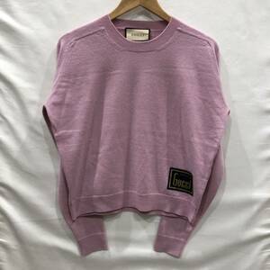 【GUCCI】グッチ Love Parade Wool-Jacquard Sweater Pink 695802 1921 薄手ニット セーター ウール ピンク ロゴ レディース M ts202407