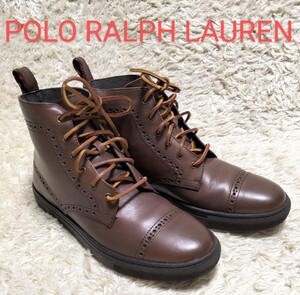 【超美品★】サイズ8D(26.0cm) POLO RALPH LAUREN ハイカットオールレザースニーカー/茶◆パンチドキャップトゥ☆ポロラルフローレン (11)