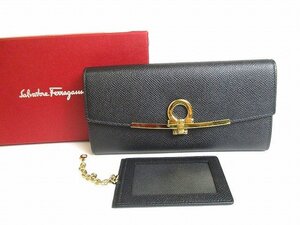 【未使用保管品】 サルバトーレ フェラガモ Salvatore Ferragamo ガンチーニ レザー ゴールド金具 2つ折り 長財布 ロングウォレット