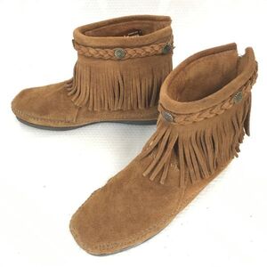 ミネトンカ/minnetonka★本革/フリンジブーツ/バックジップ【6/23.0/茶/BROWN】Shoes◆WB81-9