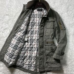 美品!!! バーバリーブラックレーベル モッズコート ミリタリー ノバチェック 中綿 ホース刺繍ロゴ BURBERRY BLACKLABEL カーキ メンズ M