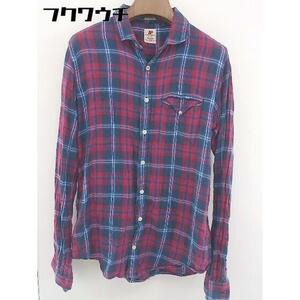 ◇ ◎ AMERICAN EAGLE OUTFITTERS チェック 長袖 シャツ ブラウス レッド系 ブルー系 レディース