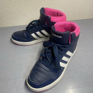 adidas　ハイカットスニーカー　AW4763　ミッドカットスニーカー　レディース　US8　25cm　　ネイビー　ピンク　ヒップホップ系スニーカー