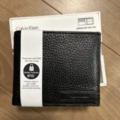 新品 Calvin Klein 二つ折り財布 黒 レザー 箱付き