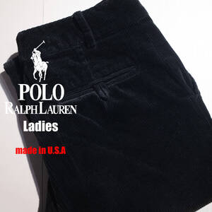 【USA製】 レディース 2 / 90s RALPH LAUREN ラルフローレン コーデュロイ ストレッチ ローライズ パンツ ブーツカット フレア 黒 古着