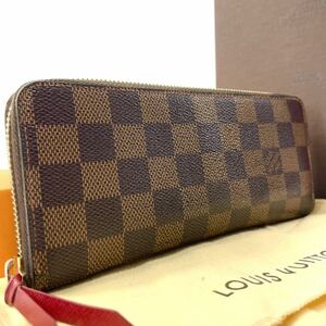 1円【最高級】LOUIS VUITTON ルイヴィトン ダミエ ポルトフォイユ クレマンス N60534 ラウンドファスナー 長財布 ジッピーウォレットレッド