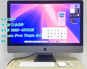 美品 27 一体型 Apple iMac Pro A1862 /5K,2017 Sequoia 14コア Xeon W-2170B メモリ64GB/ NVMe 4TB-SSD Radeon Pro Vega 64(16G) 管:1657h