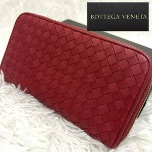 BOTTEGA VENETA ボッテガヴェネタ 長財布 ラウンドファスナー 赤系