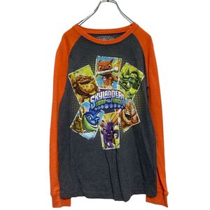 SKYLANDERS 長袖 キャラクター プリントTシャツ XL 160～ キッズ オレンジ グレーロンT ロングTシャツ 古着卸 アメリカ仕入 a608-6416