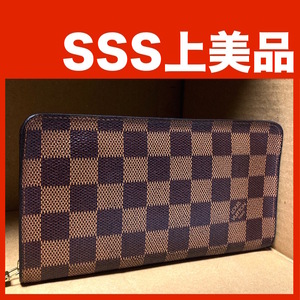 上美品 LOUIS VUITTON ルイヴィトン ダミエ 長財布 ジッピーウォレット 検 折りたたみ 折り畳み がま口 ラウンドファスナー