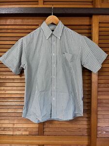 極美品 メンズLサイズ 激安 夏物処分 半袖 ボタンダウンシャツ POLO カッターシャツ チェック柄 グリーン系 紳士物 ポロ 綿100% コットン