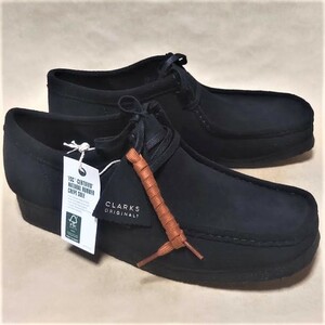 UK8.0 クラークスワラビーロー CLARKS WALLABEE-Lo 黒スエード 替ヒモ付