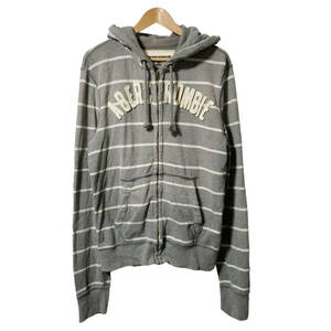 Abercrombie&Fitch アバクロンビー&フィッチ スウェット パーカー ボーダー ジップアップ アーチロゴ M グレー 白 メンズ A38