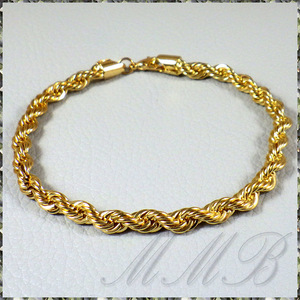 [BRACELET] 18K Gold Plated Twist Rope Chain ツイスト スクリュー ロープ ゴールド チェーン ブレスレット φ3.8x195mm (7g)【送料無料】