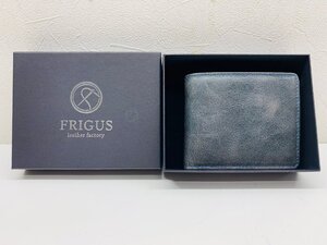 【未使用保管品】FRIGUS バロンレザー 二つ折り財布 メンズ 本革 牛革 財布 大容量 L字型小銭入れ ネイビー/ブラウン　箱付き