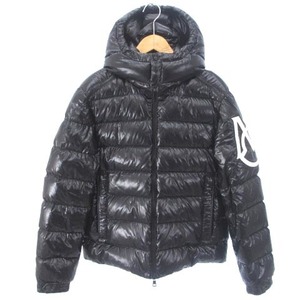 モンクレール MONCLER 美品 23AW SAULX ショートダウンジャケット ジップアップ M刺繍パッチ ブラック 黒 2 M位 アウター メンズ