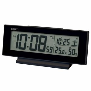 セイコークロック(Seiko Clock) 目覚まし時計 常時点灯 電波 デジタル カレンダー 温度 湿度 表示 夜でも見える 黒・一部黒 82