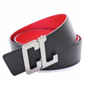 2024◆最新◆クリスチャン ルブタン◆抜群の存在感を放つ CLバックル レザー ベルト 黒 90◆christian louboutin Happy Rui Cl Logo Belt